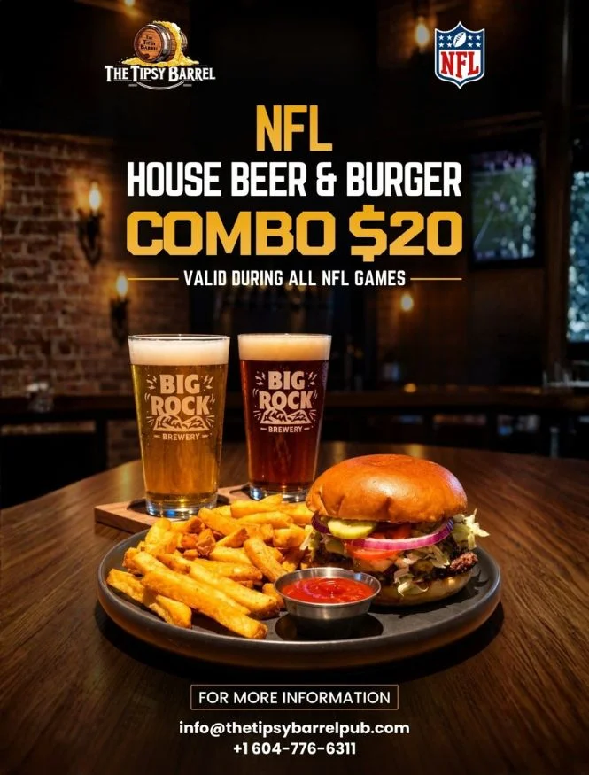NFL House Beer and Burger Combo at The Tipsy Barrel Pub